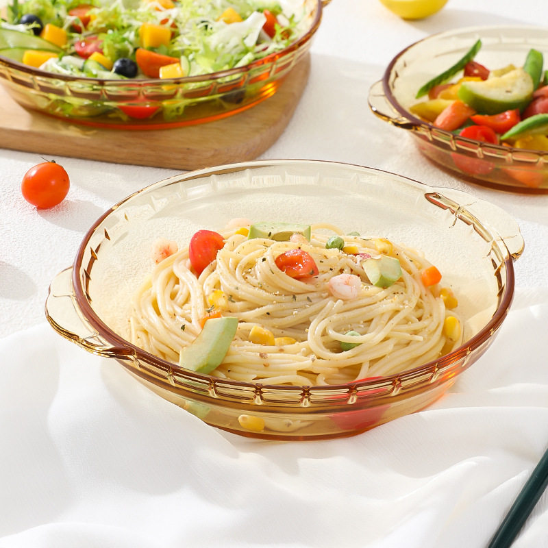 2026 Amber Glass Dish Plate Household Deep Dish Oven Microwave Heating Utensil Baked Rice Restaurant Year of the Horse