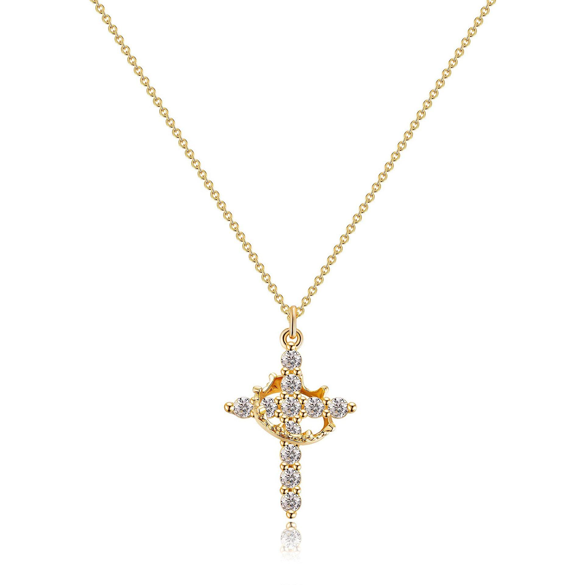 European and American Cross-border Hot-selling Crown Cross Pendant Women's Rotatable All-match Light Luxury Cross Necklace Clavicle Chain