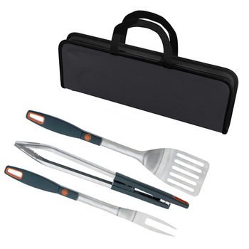 Cross-Border Barbecue Tool Fork, Shovel and Clip Three-Piece Set with Led Light Portable Cloth Bag Outdoor Barbecue Set