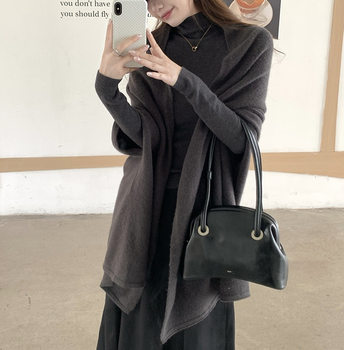 Korean Mid-Length Knitted Cardigan Top Suit for Women in Autumn and Winter New Style Lazy Soft and Slimming Look Mid-High Collar Two-Piece Set