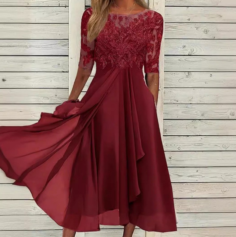Chiffon Lace Hollow Long Dress Elegant Design Perfect for Bridesmaids Evening Gown Wholesale Available