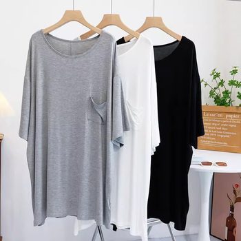 Lazy Style Large Round Neck Mid-length Modal T-shirt Women's Summer Skirt plus size Loose Elegant Nightdress Pregnant Women's Skirt
