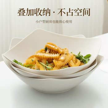 Cross-Border Pure White Imitation Ceramic Plastic Plate with Warped Corners, Soup Bowl, Salad Bowl, Household Creative Four-Corner Salad Plate, Dish Plate