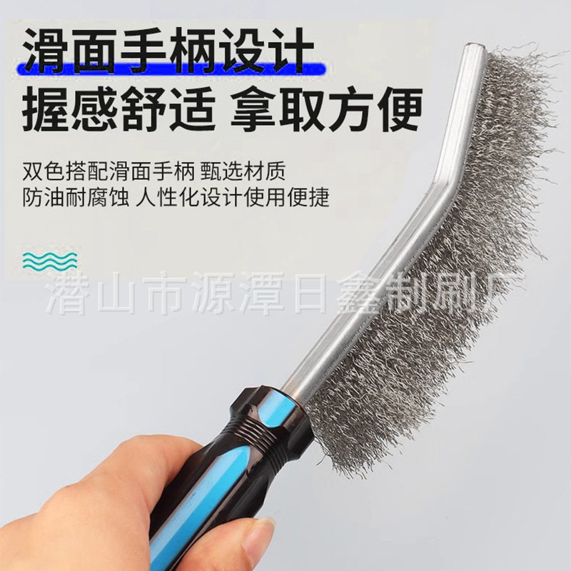 Wire Brush Copper-Plated Knife Brush Stainless Steel Knife Brush Rust Removal Brush Cleaning Brush Rust Removal Brush Barbecue Gap Cleaning Plastic Handle