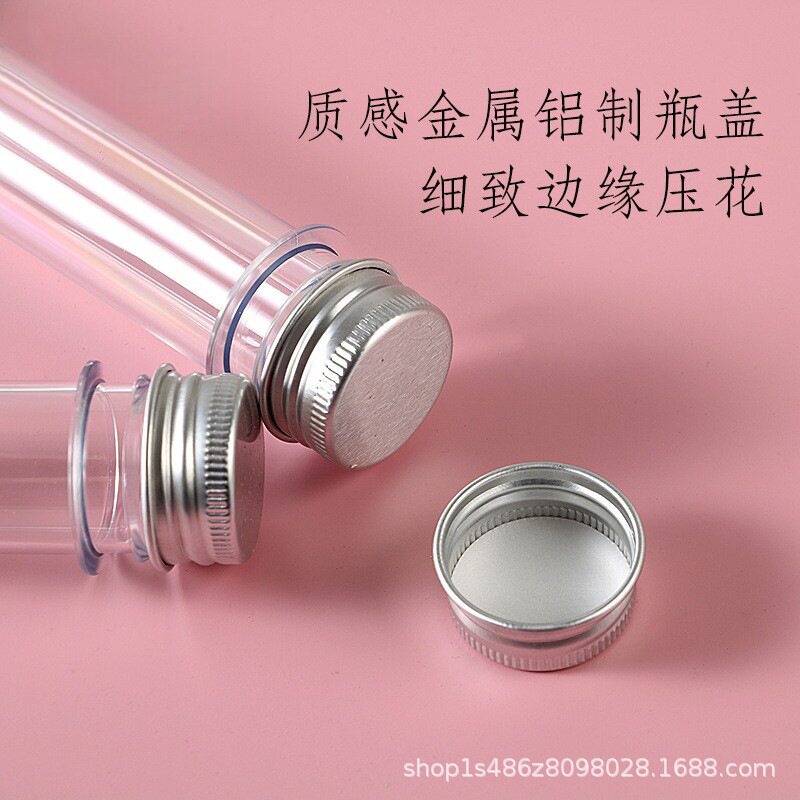 ขวดท่อสายดาต้าพร้อมฝาอะลูมิเนียม PS มีสินค้าในคลัง ขนาด 40 มล. หลอดใสสำหรับมาสก์ ขวดบรรจุเจลล้างมือรูปกลีบดอกไม้