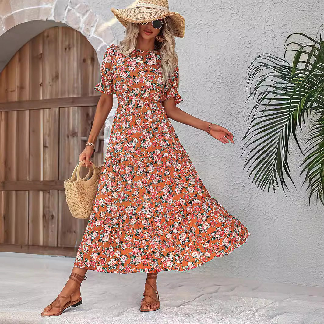 Womens Autumn Pullover Dress Floral Print Backless Loose Fit Casual Wear for Fall Wholesale Available