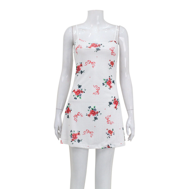 Floral Print A Line Dress Sleeveless Waist Defined Fresh French Style Casual Summer Wear for Young Women OEM
