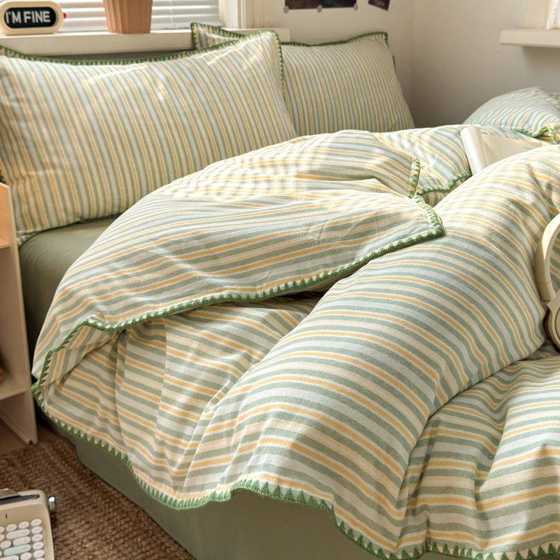 Shell-Edged Four-Piece Set, Brushed Pure Cotton Bedding, Bed Sheet, Duvet Cover, Quilt Cover, Fitted Sheet, Three-Piece Set for College Students