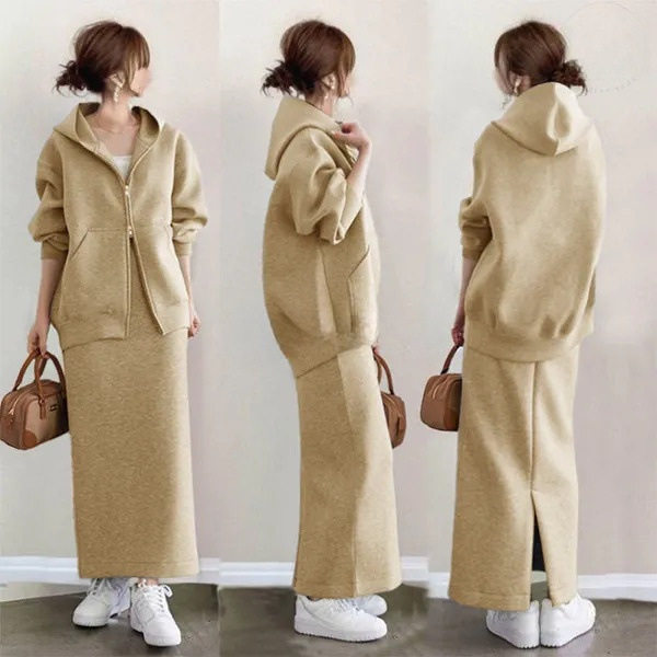 High-Quality Foreign Trade 2026 Spring and Autumn New Style Women's Set: Hooded Zip-Up Sweatshirt Jacket + Casual Skirt Two-Piece Set