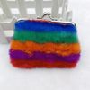 New Stripesd Plush Coin Purse, 4inch Rainbow Bank Card Storage Bag, Small Gift Key Bag