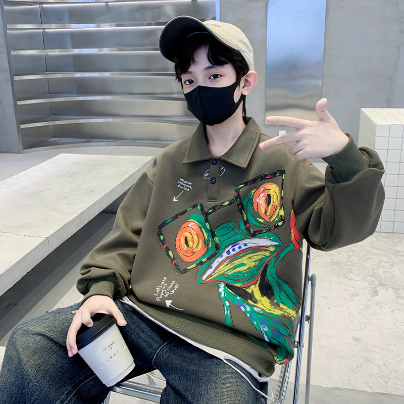 เสื้อผ้าเด็ก ชุดเสื้อโปโลและเสื้อสเวตเตอร์สำหรับเด็กผู้ชาย ฤดูใบไม้ผลิและฤดูใบไม้ร่วง แบบใหม่ปี 2024 เสื้อเบสิกสุดโดดเด่น มีสไตล์ ยอดนิยมสำหรับเด็กวัยกลางและโต