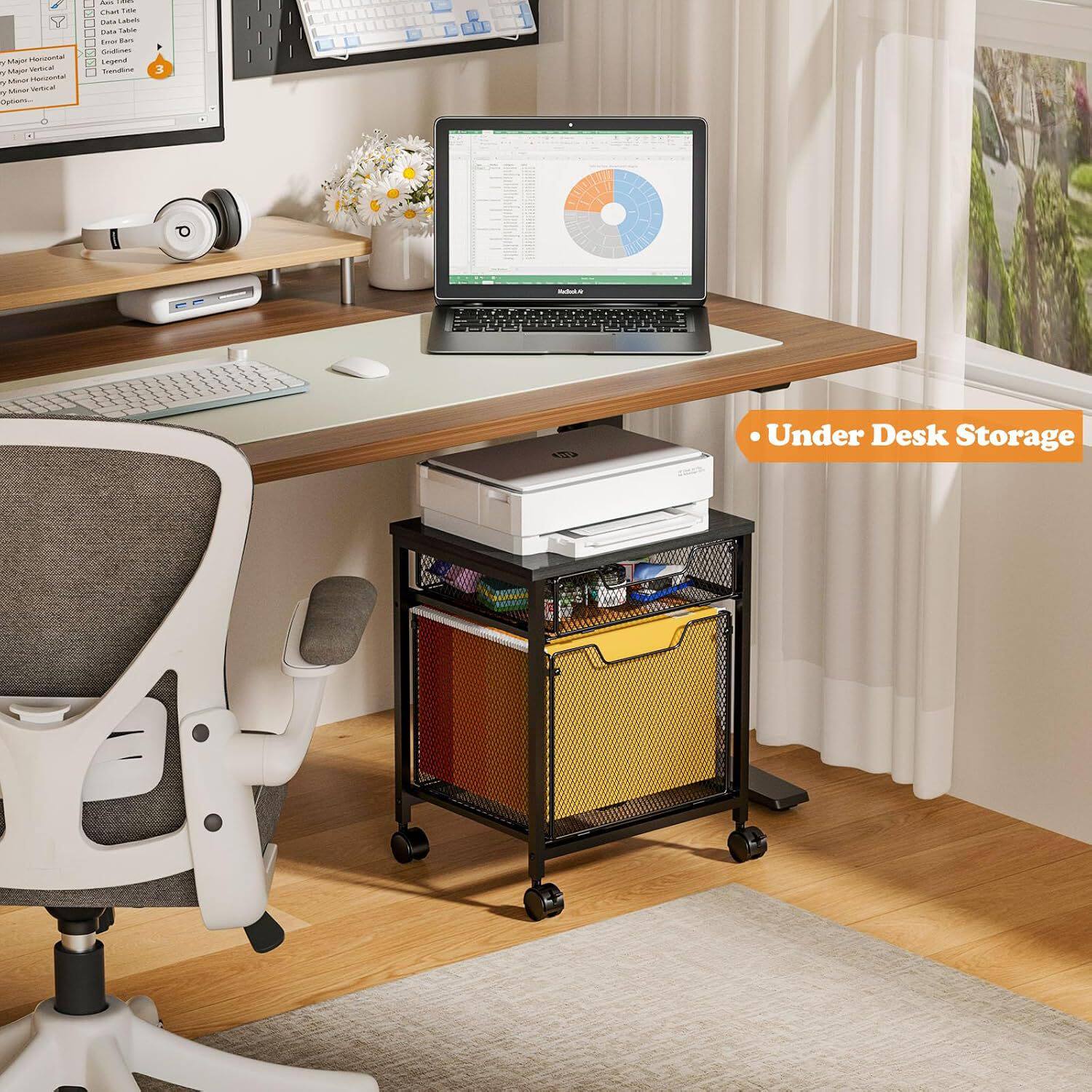 Cross-border new small file cart can rotate 360 degrees to move the file cabinet home office storage cart