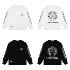 Chro Xin 2026 New Printed Cotton Long-Sleeved T-Shirt for Men and Women with Horse Hoof Pattern