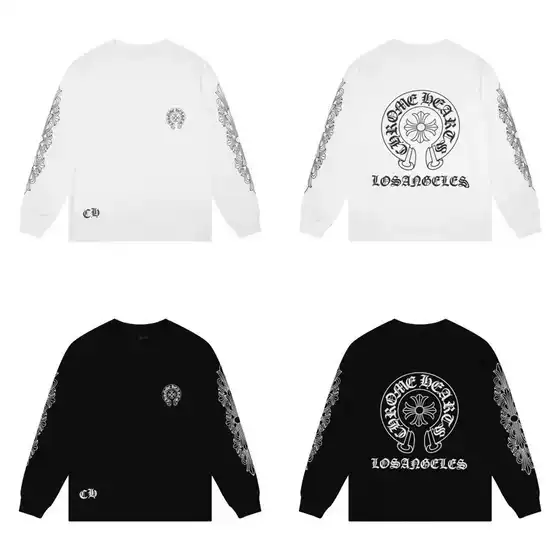 Chro Xin 2026 New Printed Cotton Long-Sleeved T-Shirt for Men and Women with Horse Hoof Pattern