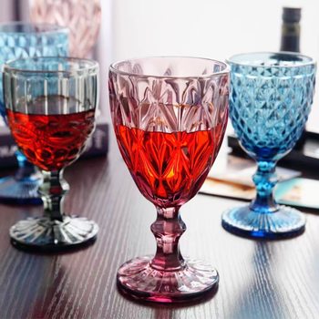 Retro Embossed Glass Goblet Red Wine Glass High-Value Wine Glass Wedding Decoration Goblet Thickened Wine Glass