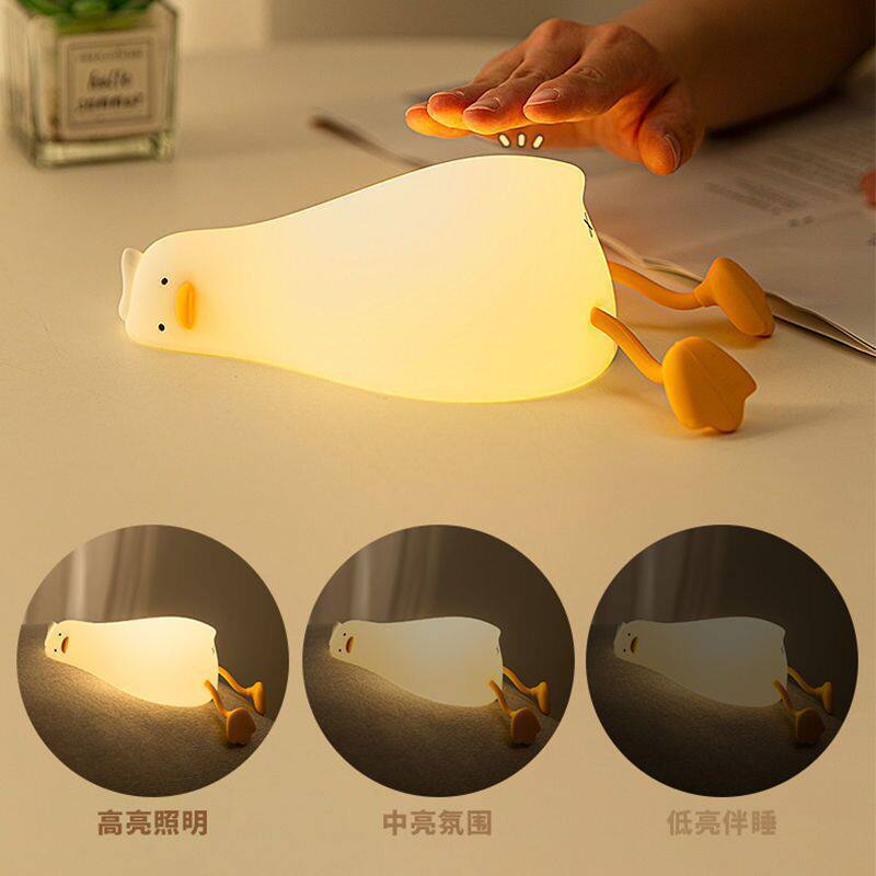 Lying Duck Night Light, Fun and Creative Silicone Led Night Light, USB Charging Mobile Phone Holder, Pat Light to Accompany You to Sleep