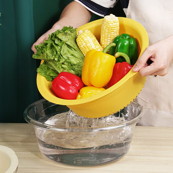 New Pet Double-Layer Drain Basket Kitchen Large-Capacity Vegetable and Fruit Washing Rice Drain Basket Round Vegetable Sink Batch