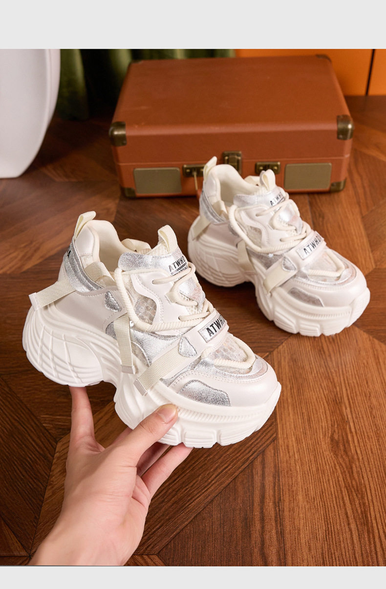 Giày sneaker nữ chunky đế dày lưới thoáng khí gót siêu cao 8 cm — Len tinh khiết, Bạc, Tím chi tiết 13
