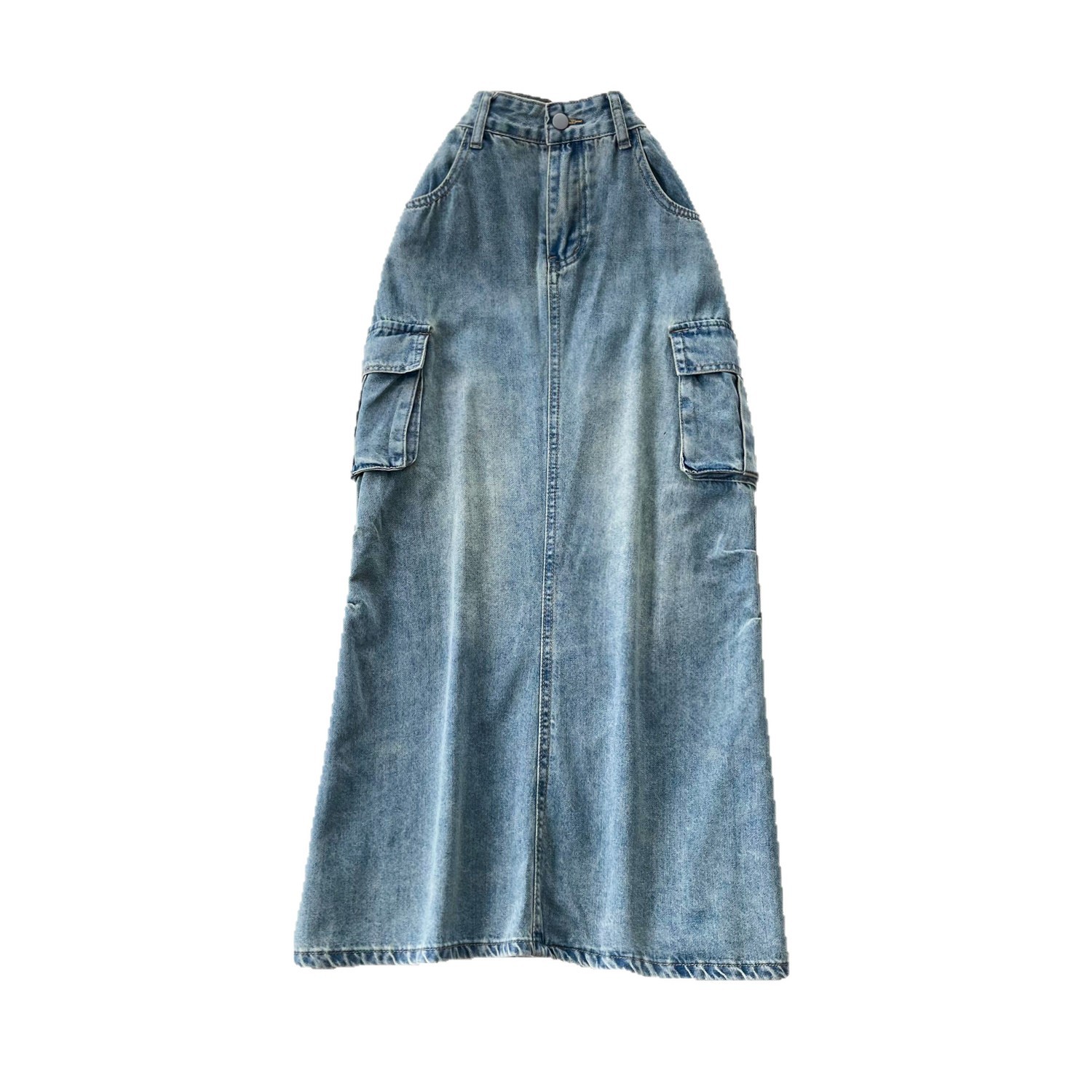 High Waisted Denim A Line Skirt Korean Style Utility Pockets Slim Fit Spring Fashion Versatile for Work Wholesale
