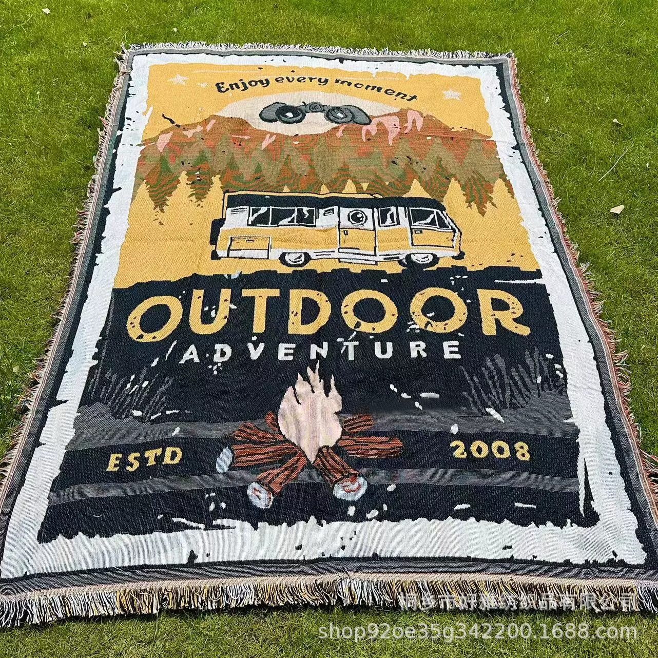 Cross-Border Customized Camping Blanket, Moisture-Proof Camping Mat, Jacquard Tapestry, Cartoon Style Sofa Towel, Thread Blanket, Multifunctional Sofa Blanket