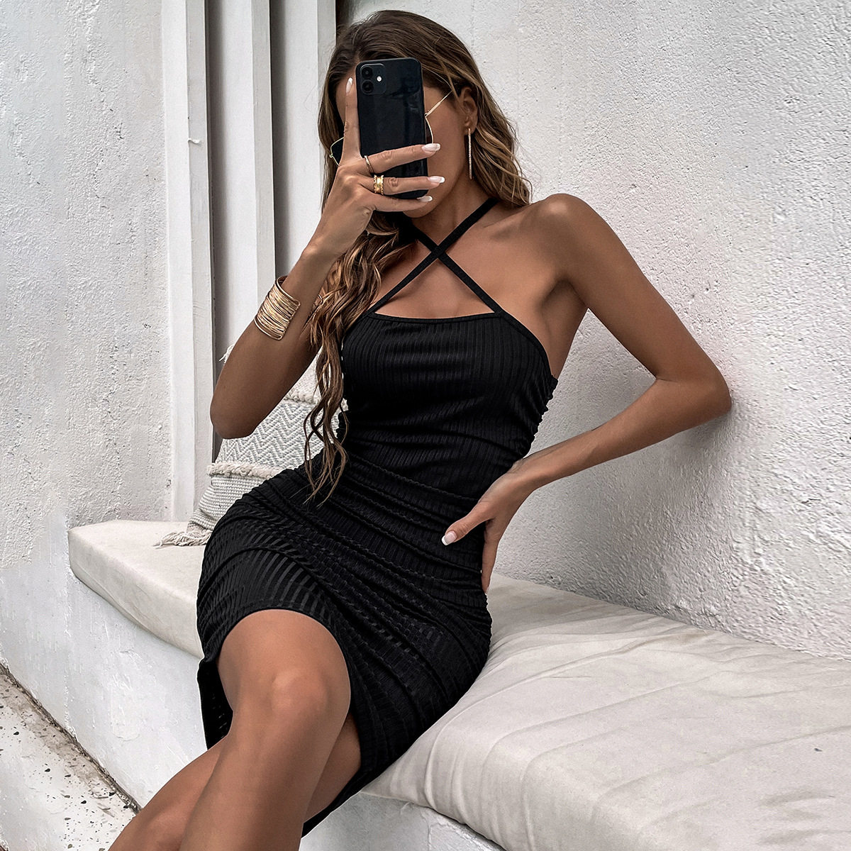 Summer Casual Midi Dress Solid Color Sleeveless Bodycon Fit Elegant Office Wear Wholesale Available