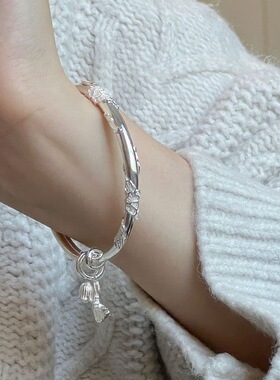 白铜镀银花丝女儿童手镯女