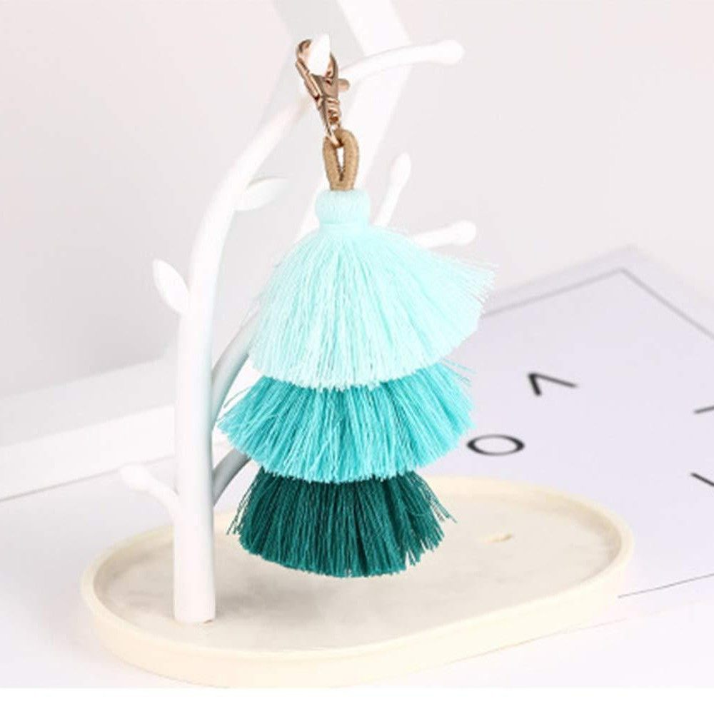 Women's Tassel Keychain Hand-Woven Multi-Layer Cotton Thread Hanging Tassel Lobster Clasp Keychain Three-Layer Tassel Keychain
