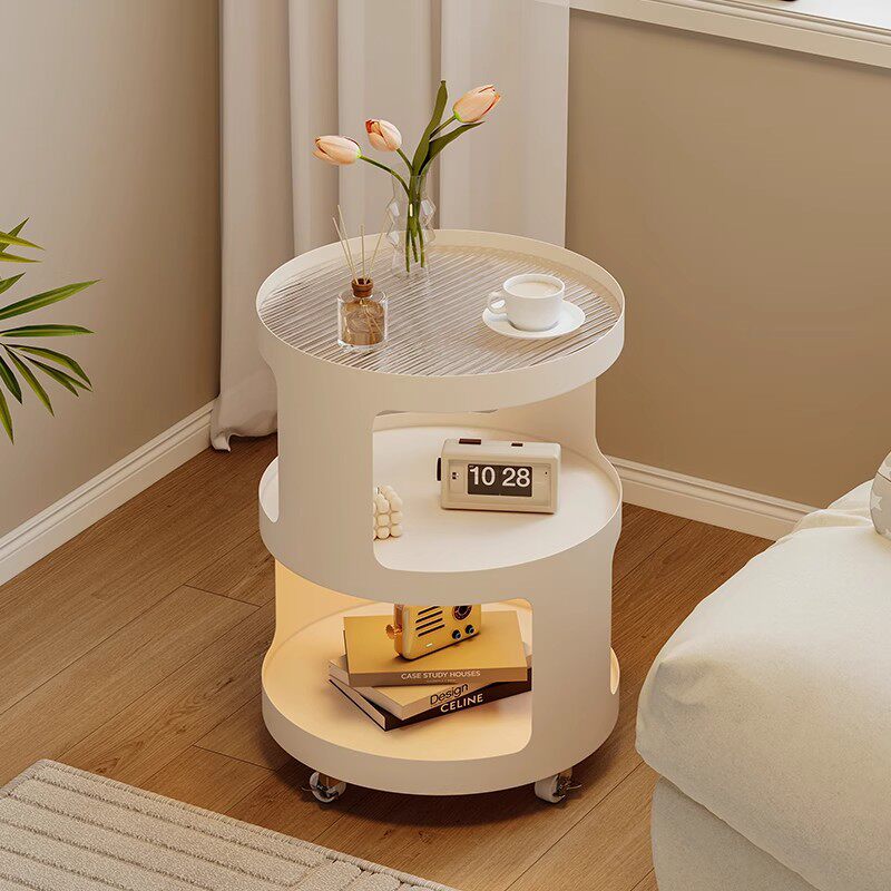 Light Luxury Side Table Bedroom Nightstand Side Cabinet Living Room Simple Coffee Table Cream Style Sofa Corner Table Mobile Trolley