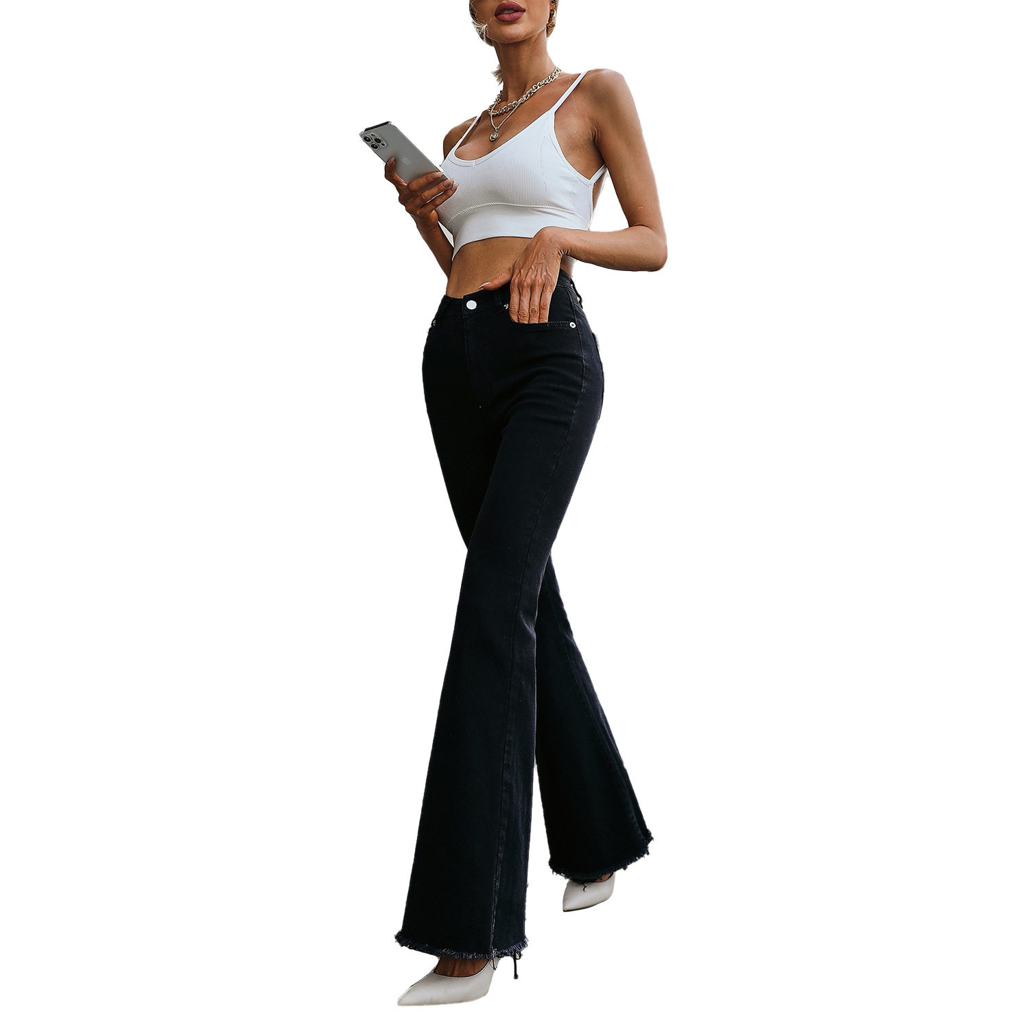 High Waisted Distressed Skinny Jeans Stretch Fabric Slim Fit Trendy Design Casual Wear Everyday Style Wholesale