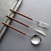 Japanese-style pear wooden handle western tableware knife, fork and spoon three-piece set 304 stainless steel household spoon fork