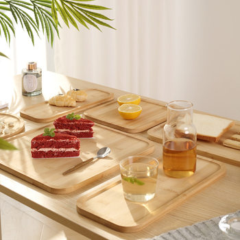 Spot Bamboo Hotel Tea Tray Household Round Plate Fruit Plate Barbecue Plate Bamboo Tableware Rectangular Dinner Plate