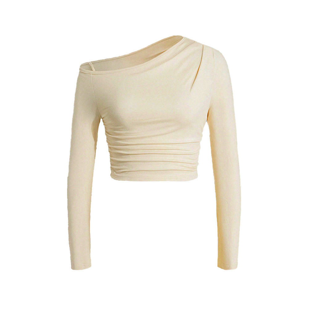 Knitted Long Sleeve Top Slim Fit Ruched Design Asymmetrical Shoulder Casual or Night Out Wholesale Available
