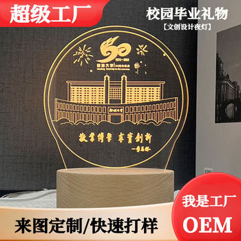 Solid Wood Night Light School Campus Cultural and Creative Graduation Commemorative Gifts Student Creative Ornaments Corporate Logo Building Ip