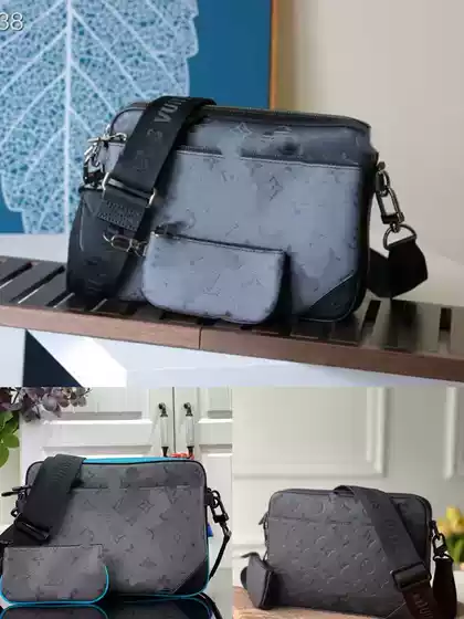 2024 new m lv men's bag women's bag leather box bag chain bag black warrior three-in-one messenger bag pillow bag