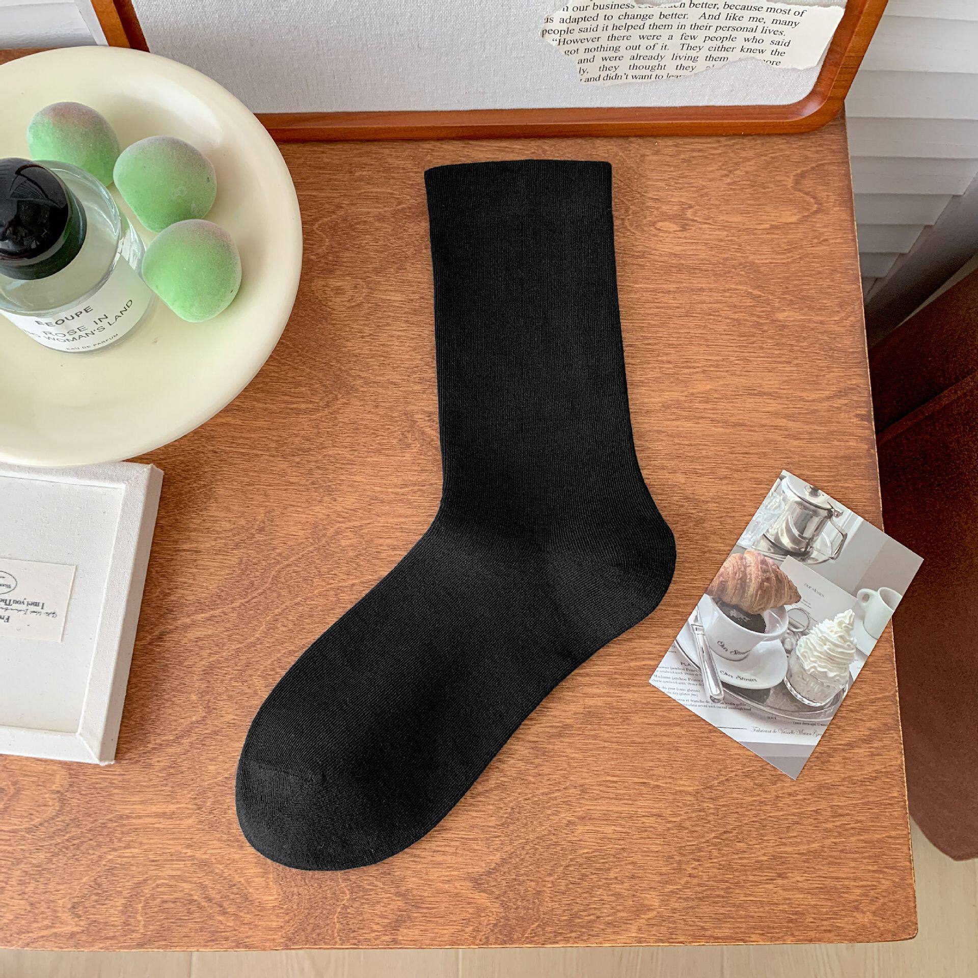 白色堆堆袜子女中筒袜纯棉ins潮月子袜全棉松口袜日系无骨长筒袜