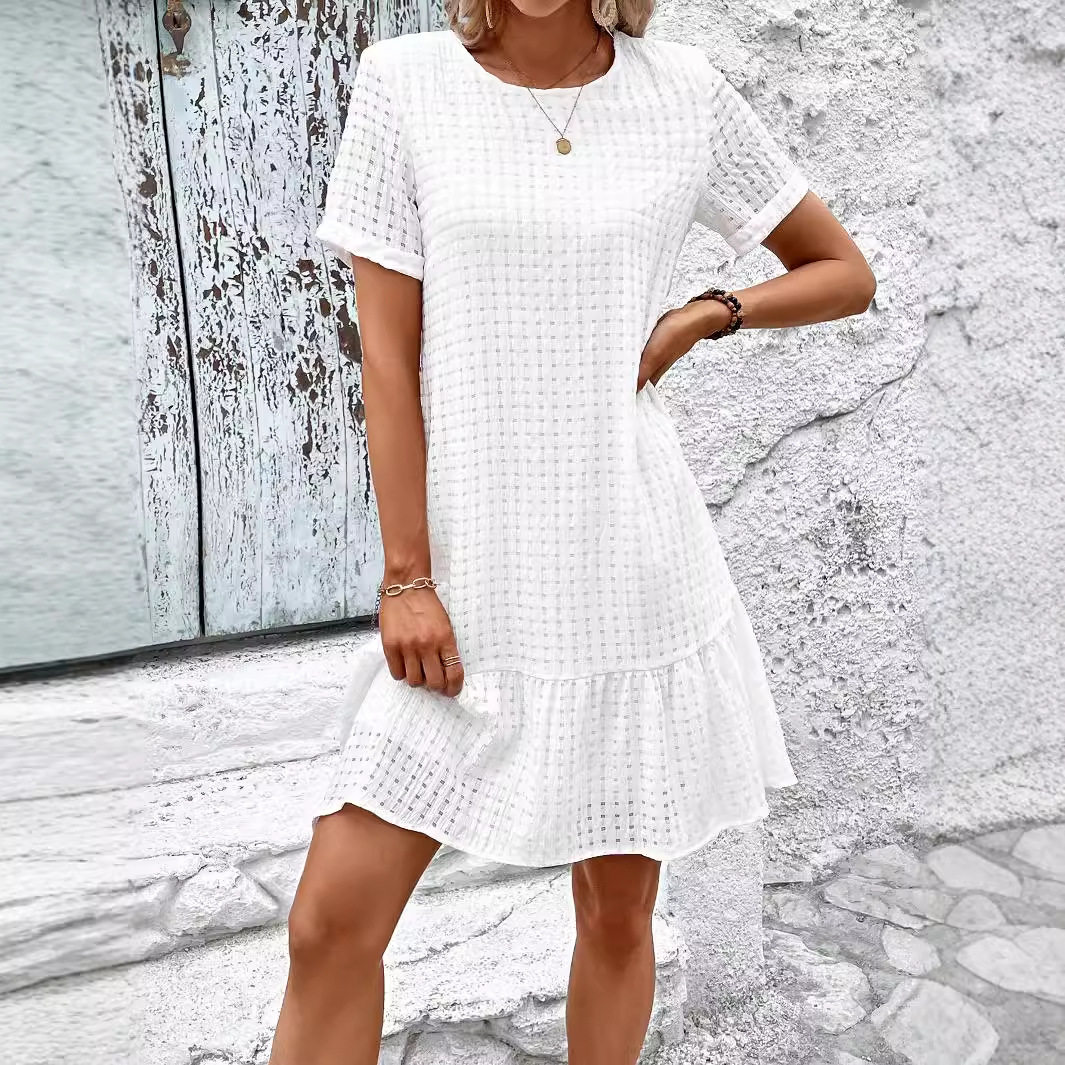Short Sleeve Solid Color Dress Fresh and Sweet Style Perfect for Summer Occasions Wholesale Available
