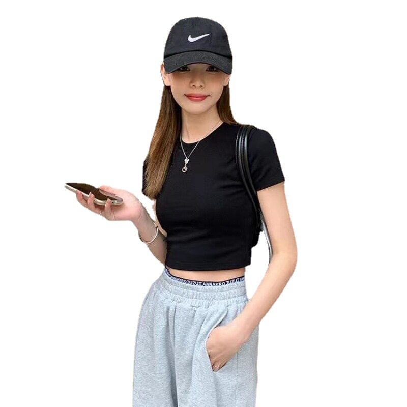 欧美短袖T恤女夏季2026新款辣妹韩版修身短款露肚脐ins红色上衣潮