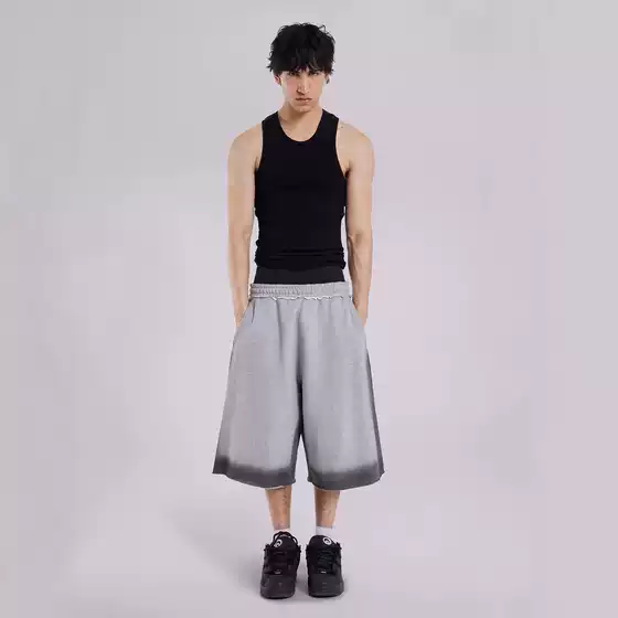 Cross-border 2025 summer terry spray color casual shorts men loose American sports pants Europe and the United States running seven-minute pants tide