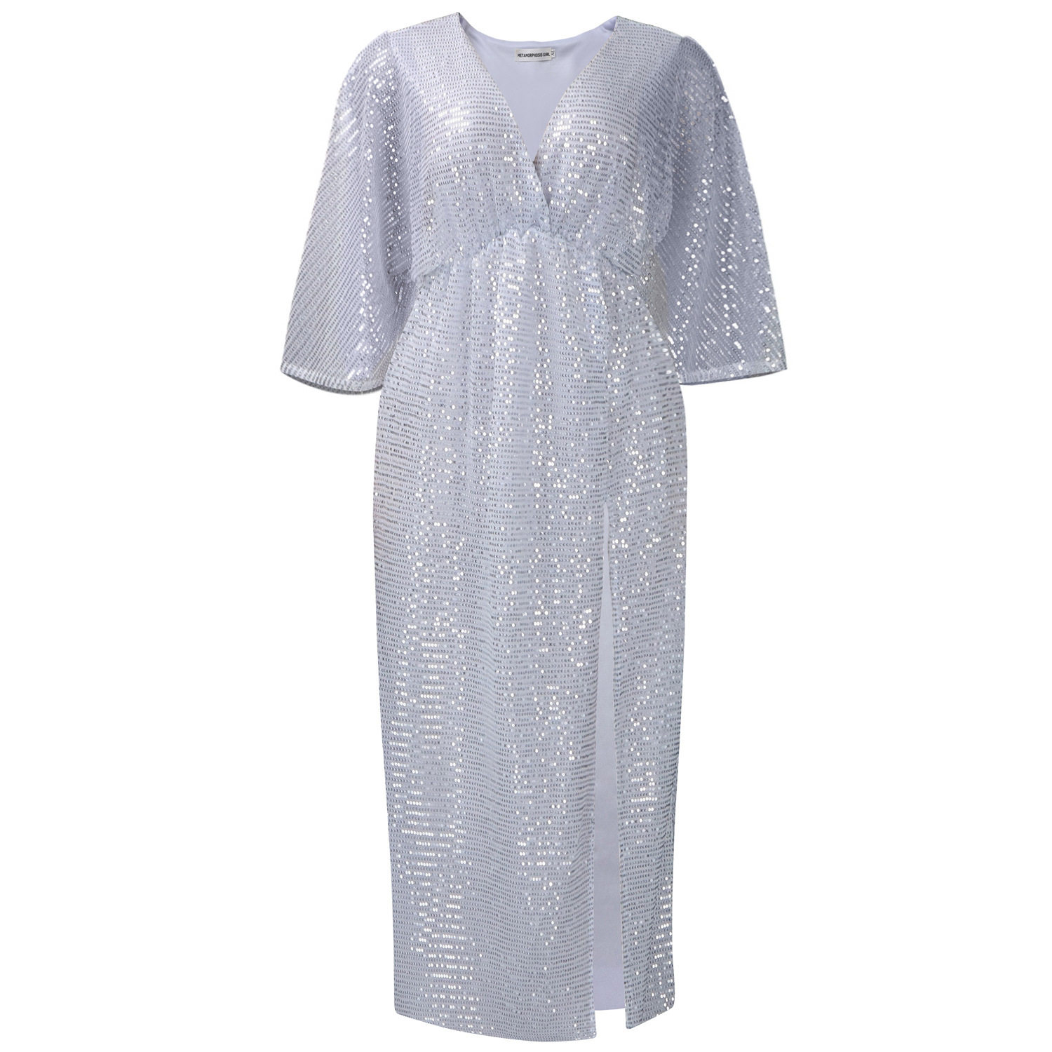Plus Size Womens Long Dress Loose Fit V Neck Fashionable Sequins Side Slit Autumn Collection Wholesale Available