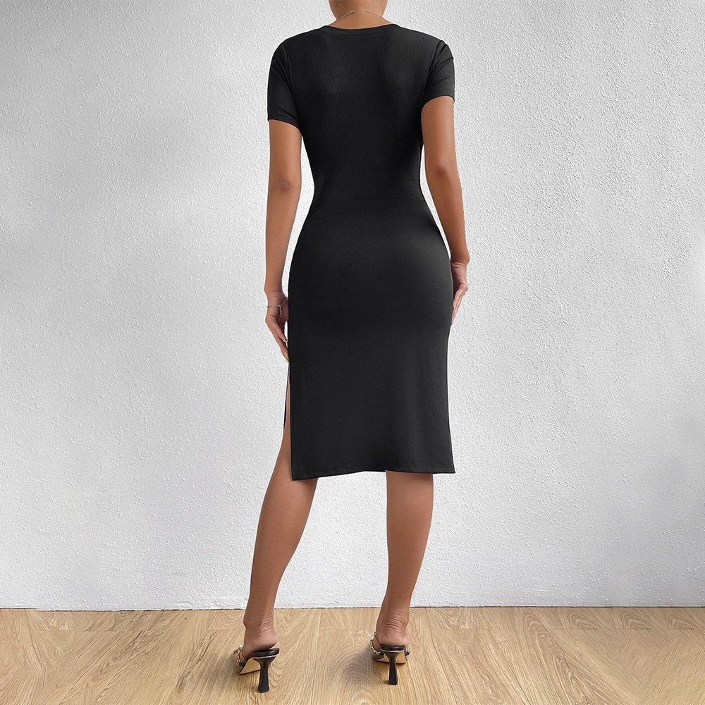 Knit Bodycon Dress Slim Fit Side Slit Waist Cinching Trendy Design Perfect for Parties and Night Out Wholesale