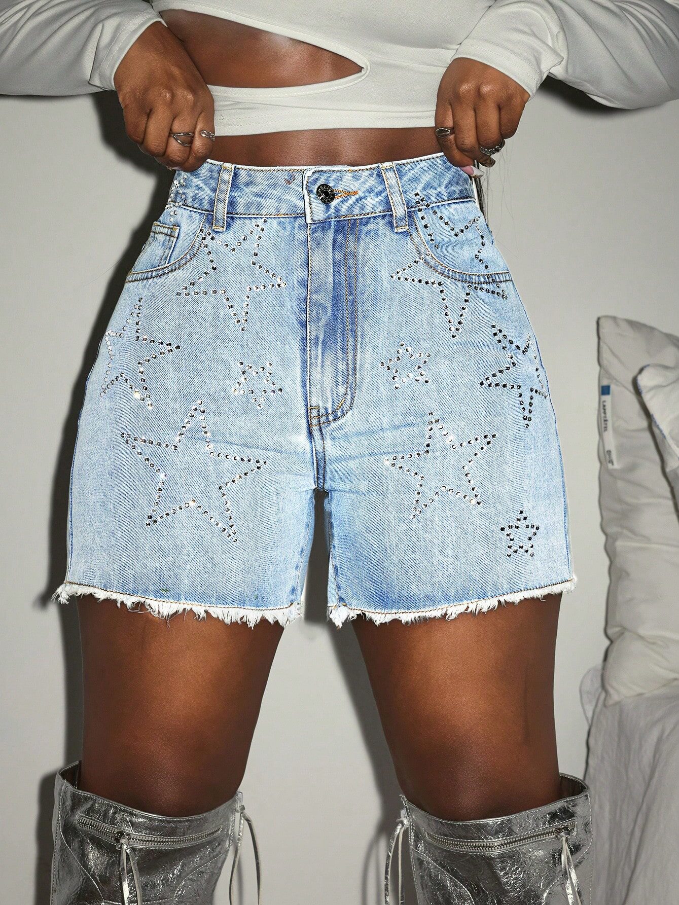 Sequin Star Denim Shorts Trendy Fashion Stylish Fit Casual Wear Wholesale Available low MOQ private label