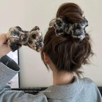 Leopard Print Curly Edge Ball Head! Autumn and Winter Retro Curly Ball Head Clip Large Bow High-End Hair Clip