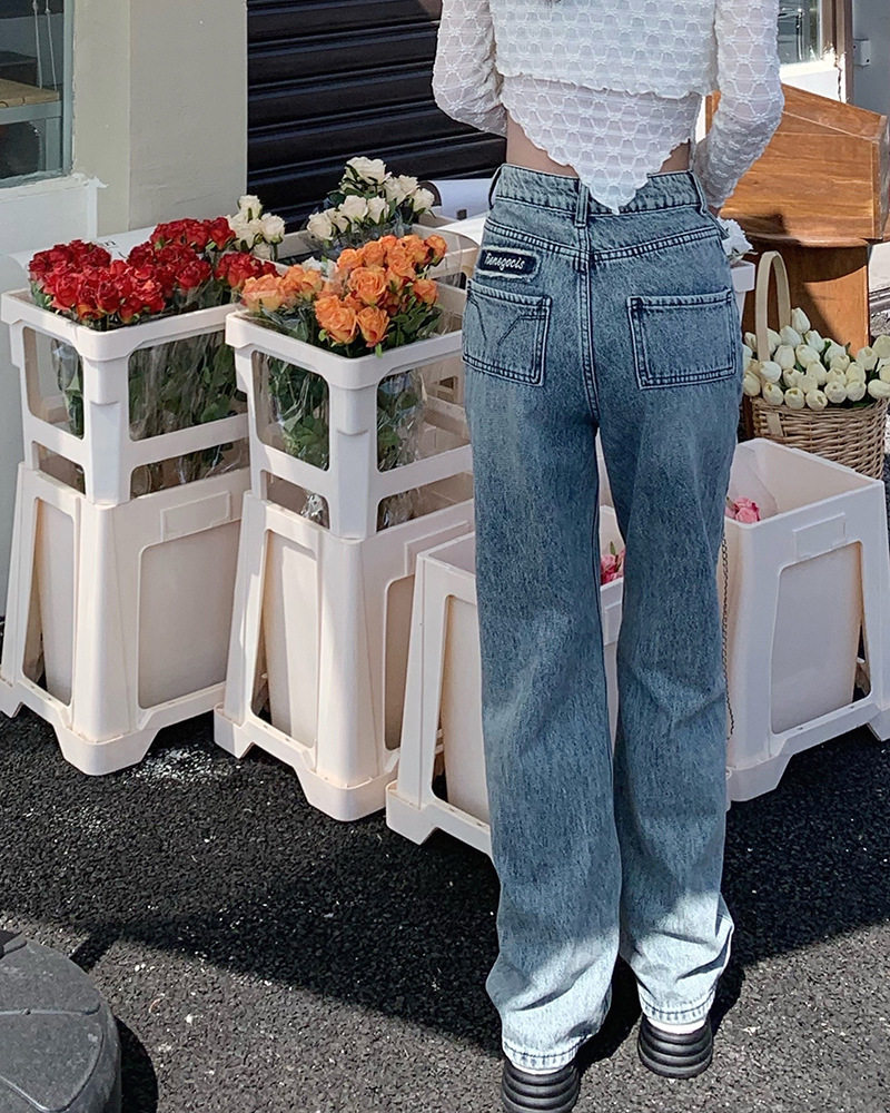High Waisted Womens Jeans Slim Fit Versatile Korean Style Casual Spring and Autumn Wear Wholesale Available