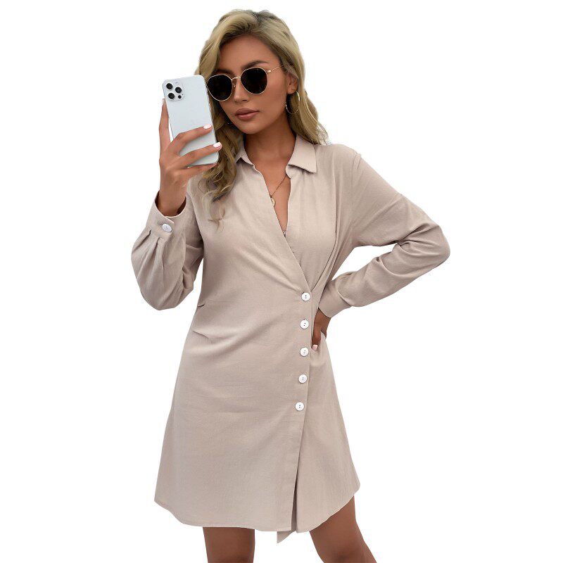 Womens Solid Color Long Sleeve Shirt Dress Stylish Collar Design Versatile for Casual or Office Wear OEM Available