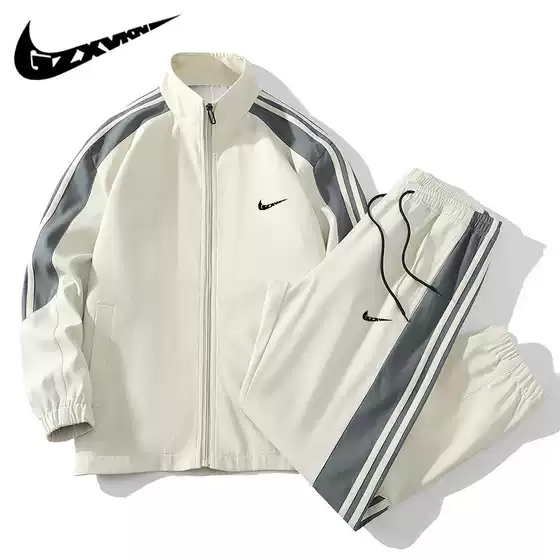 Cross-Border Men's Clothing 2024 Spring Stand-Up Collar Sports Casual Suit Men's Cardigan Jacket Running Fitness Wear Two