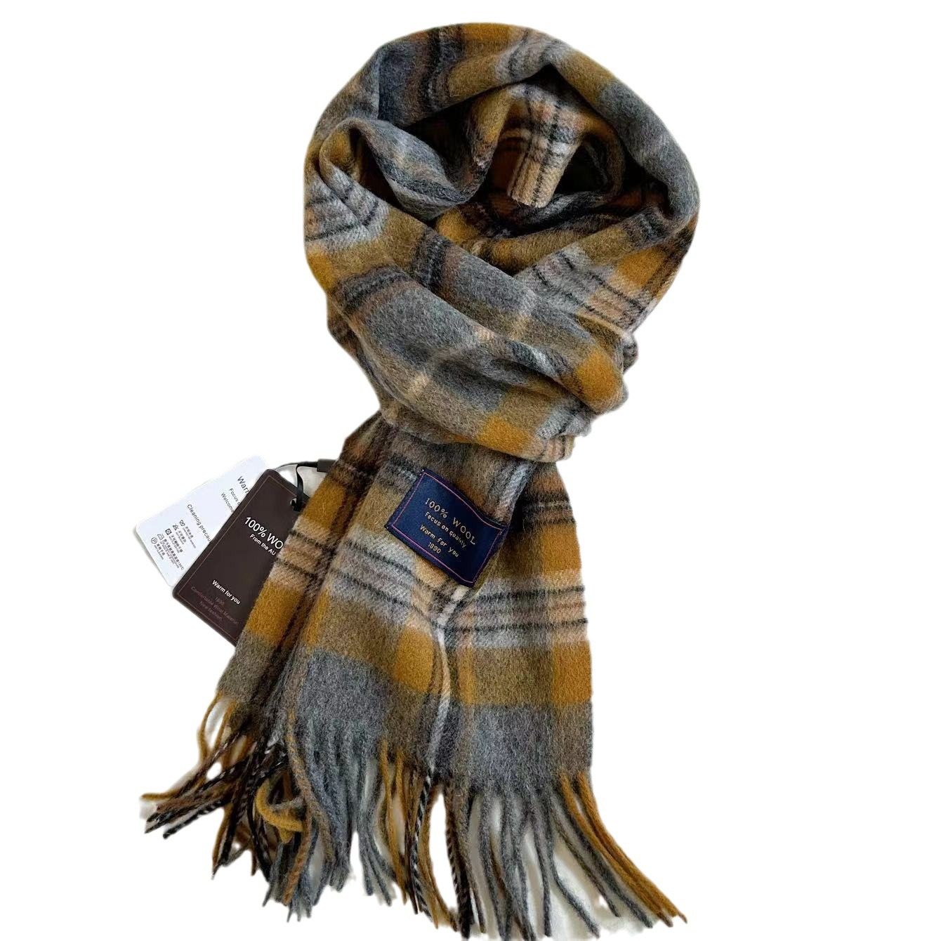 Australian Wool British All-match Plaid Scarf Women's Winter Men's Couple's Cashmere Warm Double-sided Scarf