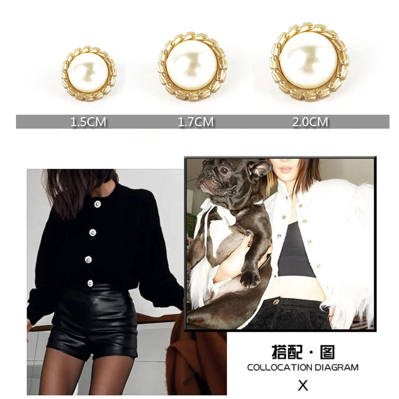 Diamond-encrusted pearl four-button overcoat suit knitted decorative buckle snap button pattern female buckle metal Pearl four-button