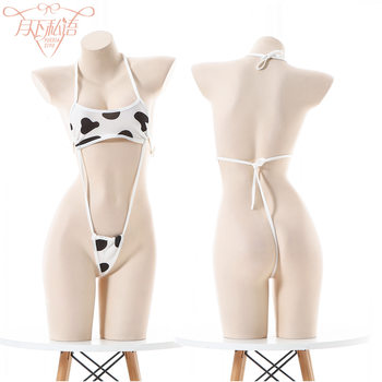 Sexy Underwear Secondary Cow Uniform Bodies Sexy Lace-up Polkot Hollow-out Bodies