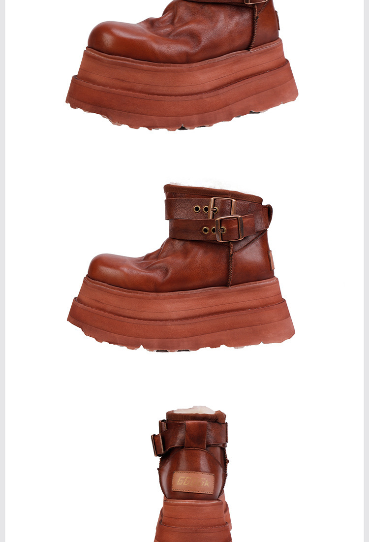 Boot lông cừu nữ cổ cao đế dày giữ ấm mùa đông — màu đen, nâu