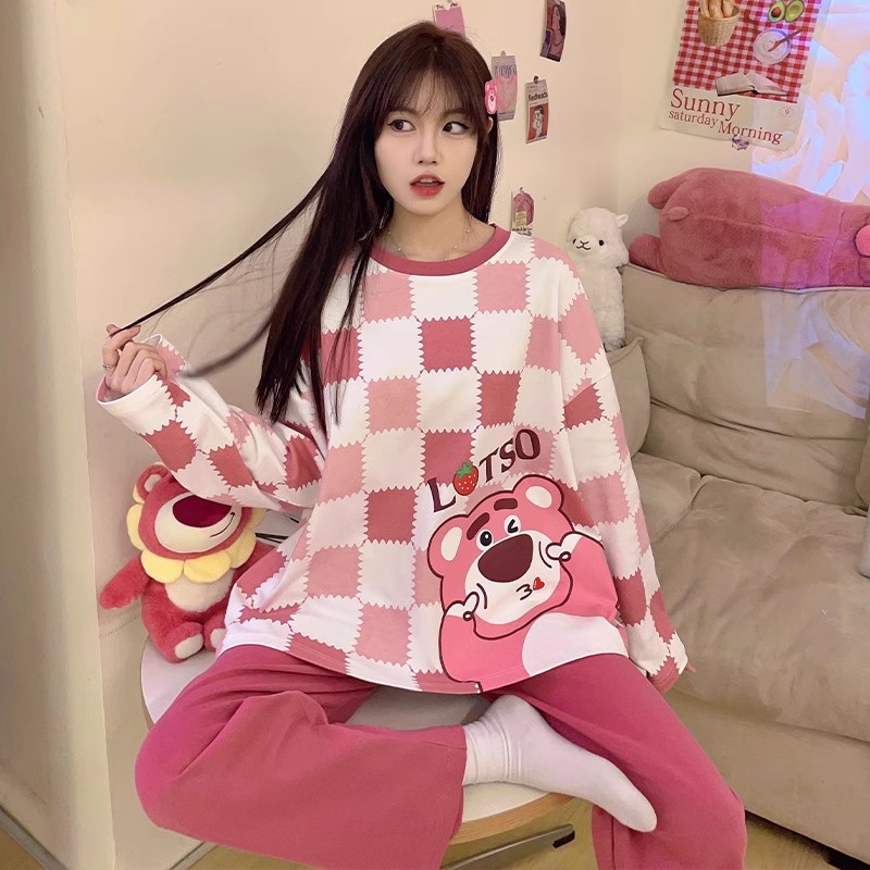 大量批发睡衣女春秋款长袖秋冬季家居服女加大码简约宽松套装外穿